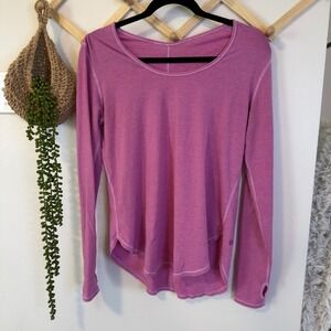 Lululemon Long Sleeve Top Pink Striped Thumbholes Curved Hem Activewear